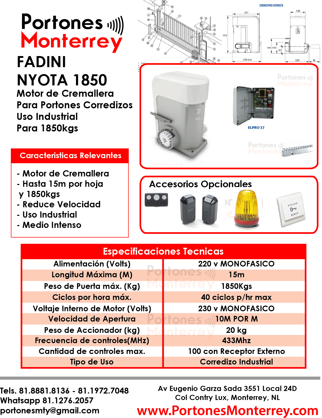FADINI NYOTA 1850 KGS 115 EVO– Motor de Cremallera para puertas corredizas.-2